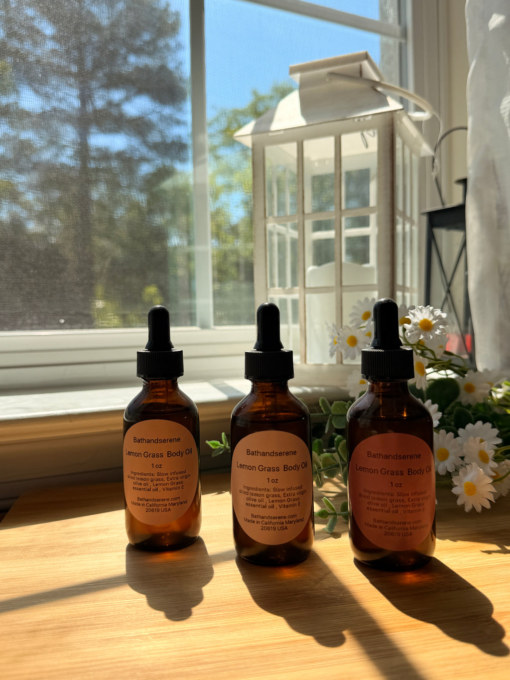 Stress relief lavender and lemon grass body oil .
