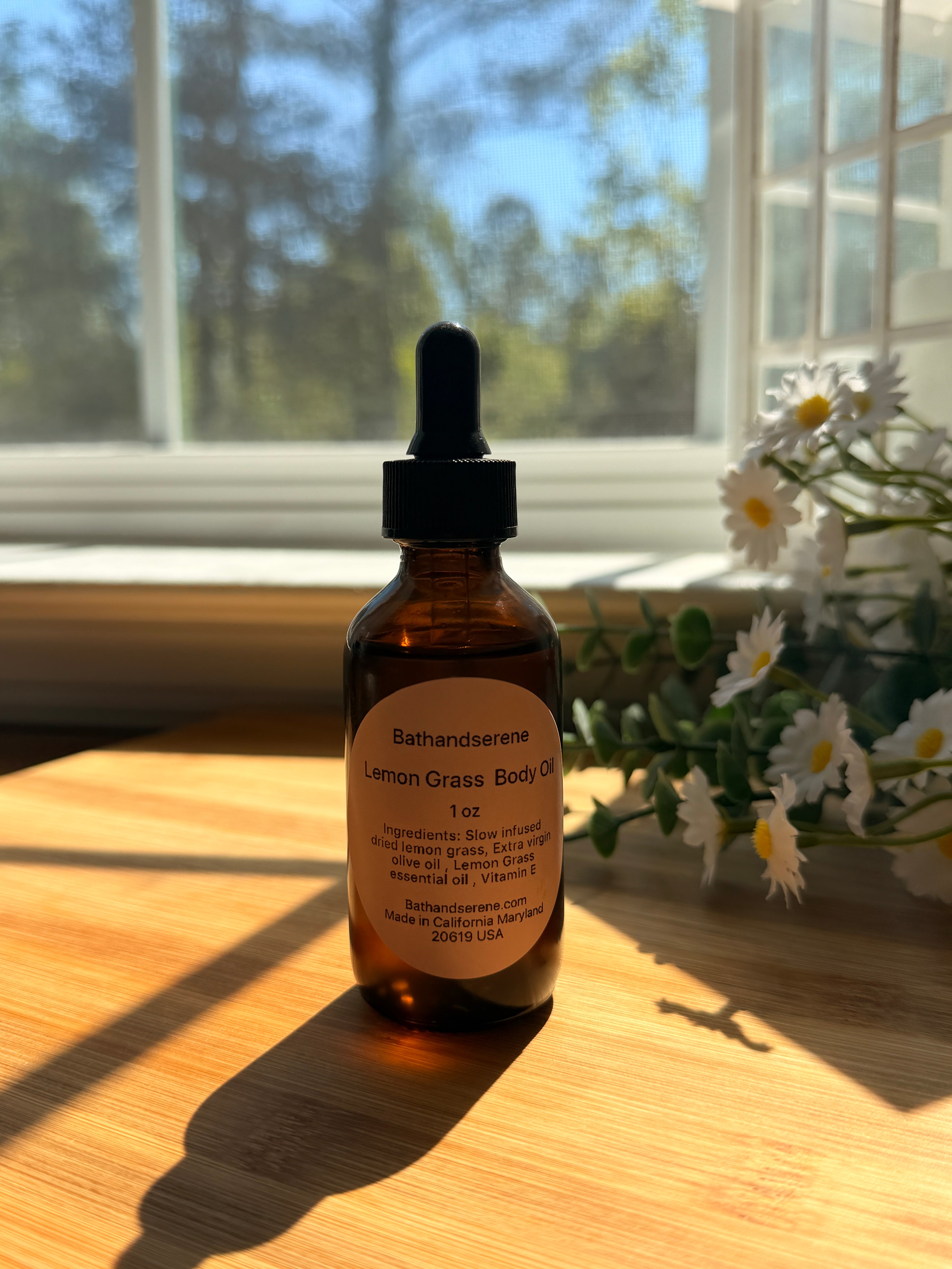 Stress relief lavender and lemon grass body oil .